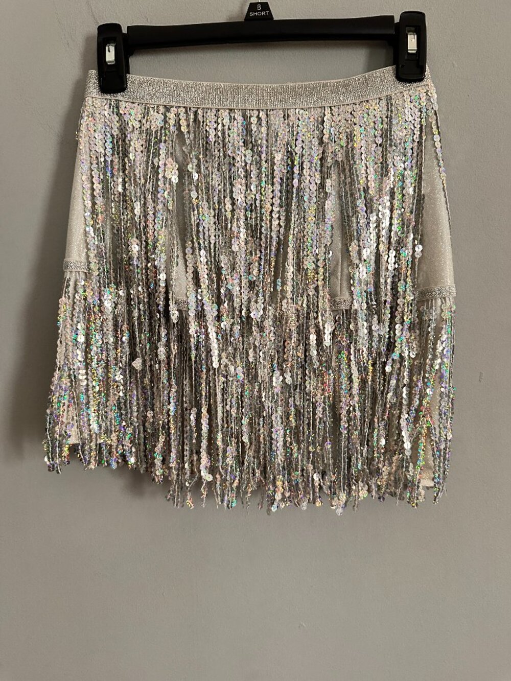 Silver Holographic Sequin Fringe Tassel Dance Skirt Size 0-2